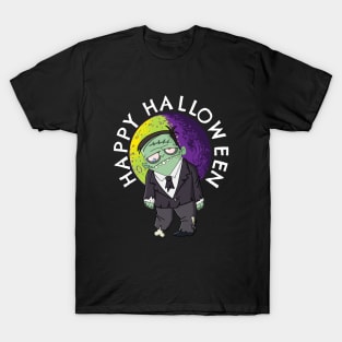 Cool Retro Halloween Zombie in Full Moon T-Shirt